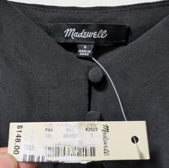 Madewell Black Silk Cami Button-Front Slip Dress 90s Minimalist Party NWT Size 6 - Picture 3 of 4